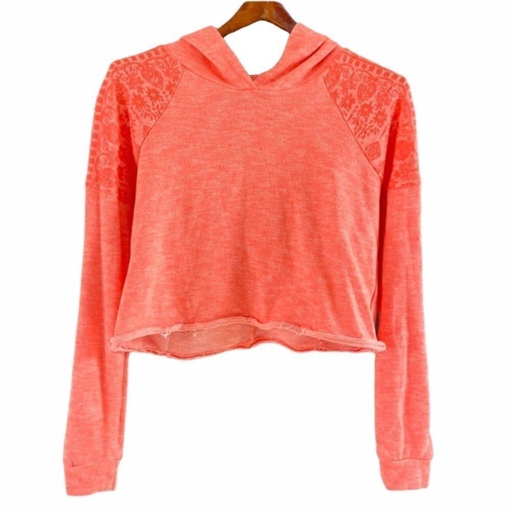 3/$15 Daytrip Bright Coral Crop Hoodie S